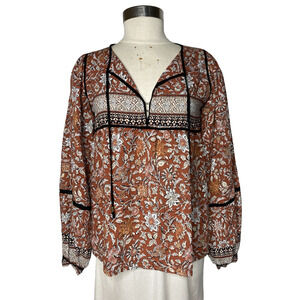 Paneros Sierra Blouse Paisley Women's XS Boho Rayon Relaxed Orange Top Floral
